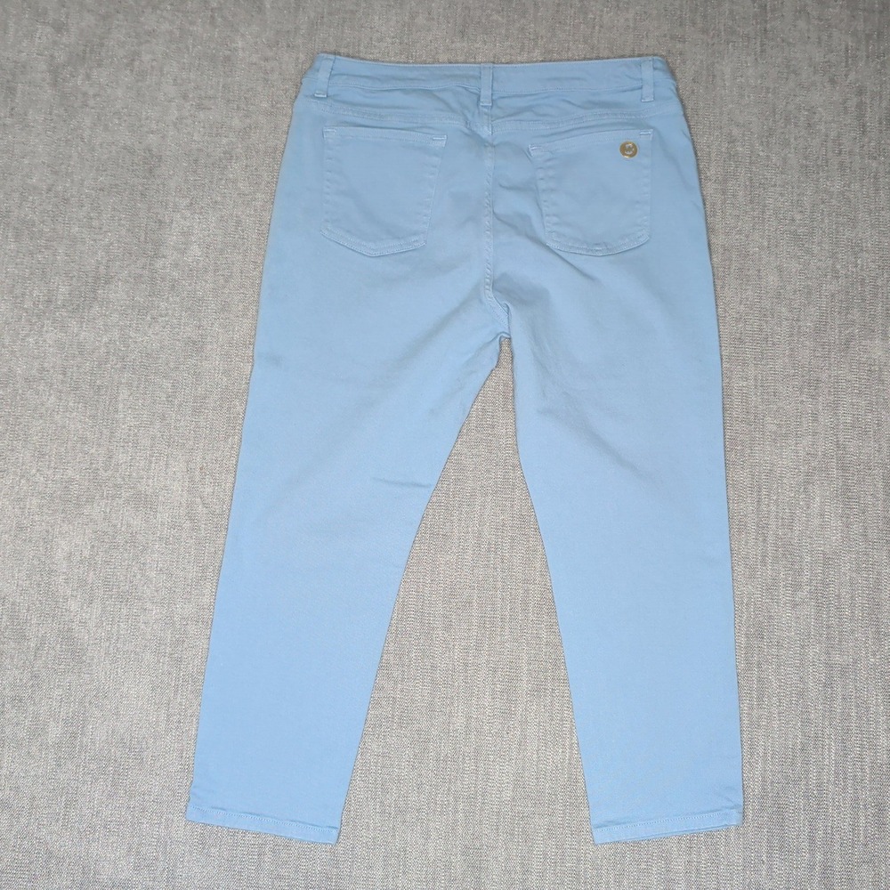 Michael Kors Izzy Cropped Skinny Jeans Light Blue Gold Hardware Womens Size 12